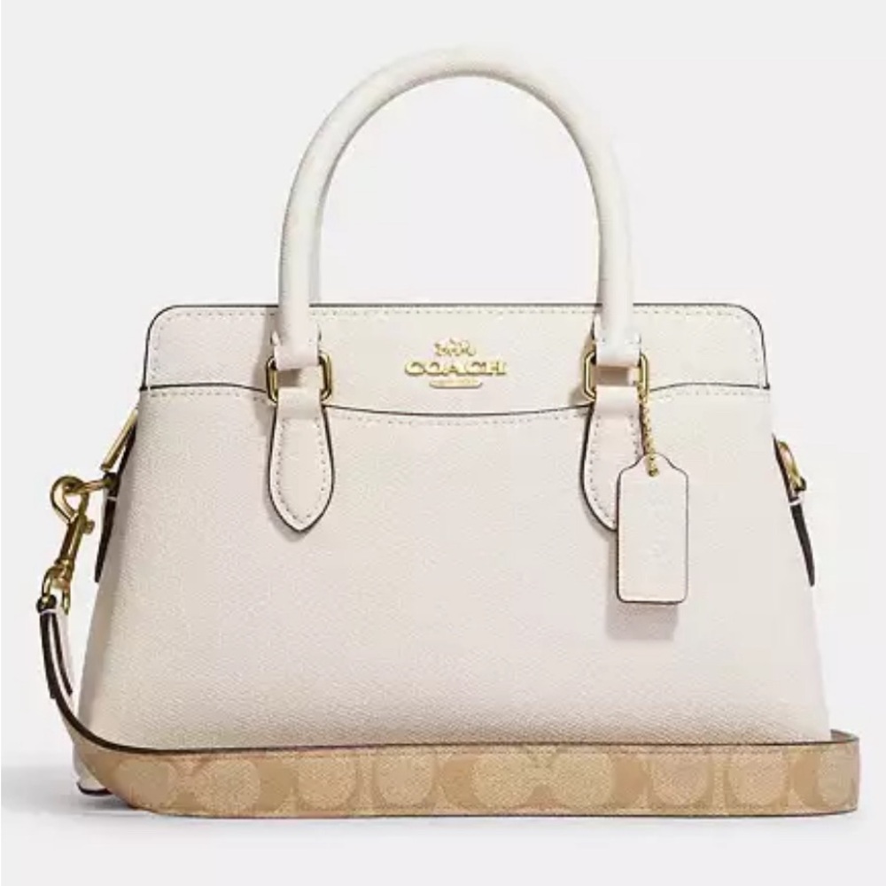 Coach mini Carryall Bag With Signature Canvas Detail gold/chalk color
